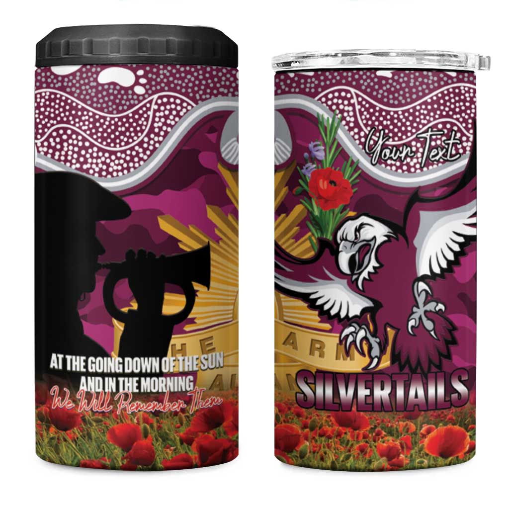 Personalised Sea Eagles Rugby ANZAC Day 4 in 1 Can Cooler Tumbler Last Post Poppy We Will Remember Them