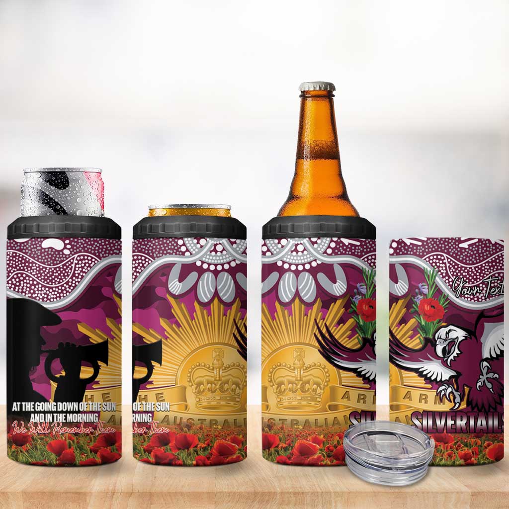 Personalised Sea Eagles Rugby ANZAC Day 4 in 1 Can Cooler Tumbler Last Post Poppy We Will Remember Them