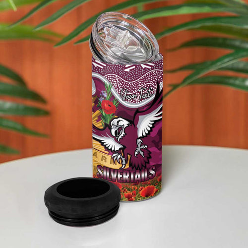 Personalised Sea Eagles Rugby ANZAC Day 4 in 1 Can Cooler Tumbler Last Post Poppy We Will Remember Them
