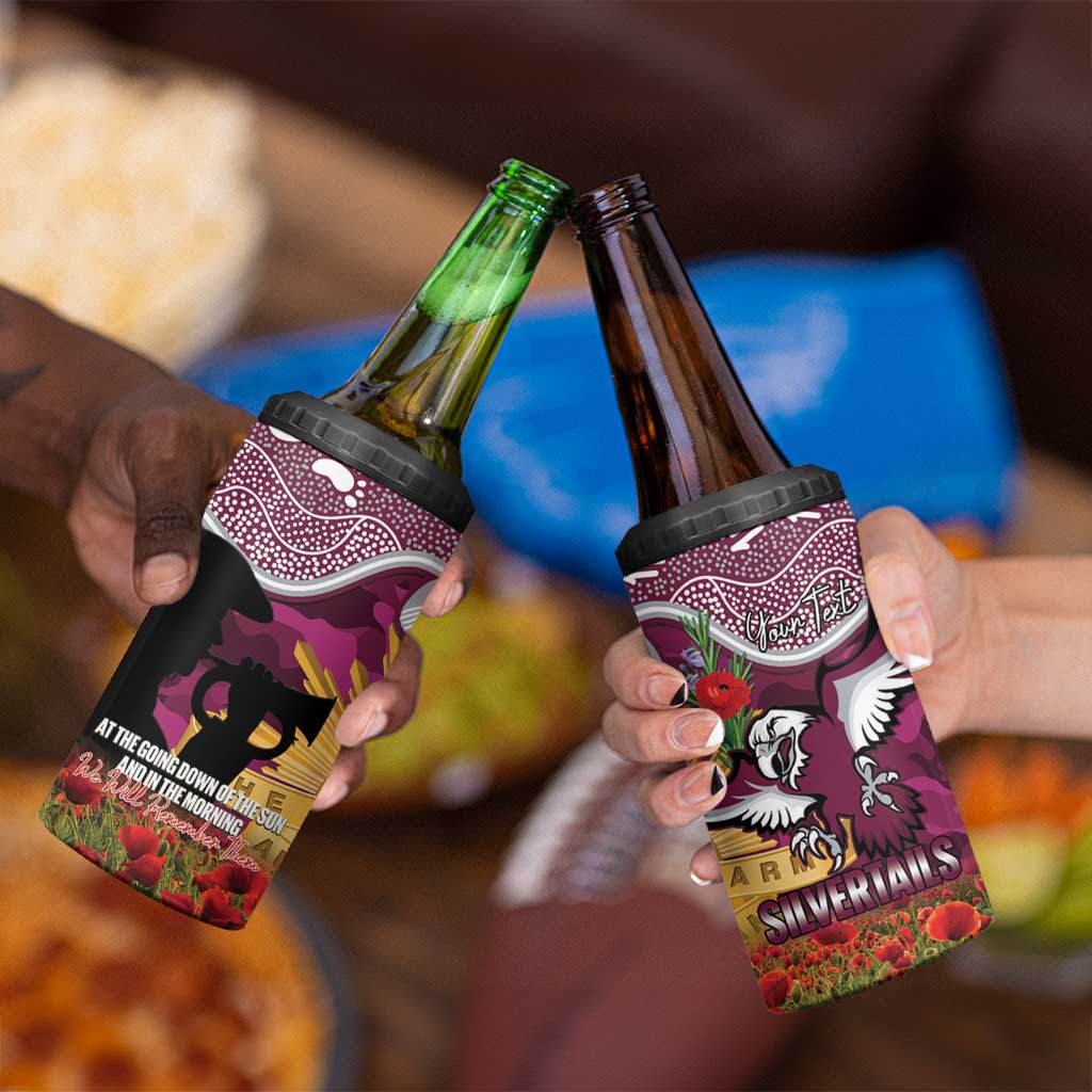Personalised Sea Eagles Rugby ANZAC Day 4 in 1 Can Cooler Tumbler Last Post Poppy We Will Remember Them