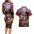 Personalised Sea Eagles Rugby ANZAC Day Couples Matching Long Sleeve Bodycon Dress and Hawaiian Shirt Last Post Poppy We Will Remember Them