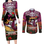 Personalised Sea Eagles Rugby ANZAC Day Couples Matching Long Sleeve Bodycon Dress and Long Sleeve Button Shirt Last Post Poppy We Will Remember Them
