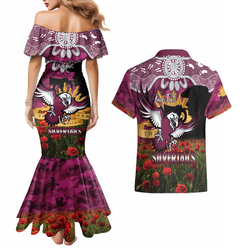 Personalised Sea Eagles Rugby ANZAC Day Couples Matching Mermaid Dress and Hawaiian Shirt Last Post Poppy We Will Remember Them