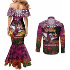 Personalised Sea Eagles Rugby ANZAC Day Couples Matching Mermaid Dress and Long Sleeve Button Shirt Last Post Poppy We Will Remember Them