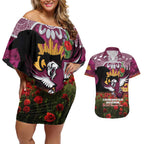 Personalised Sea Eagles Rugby ANZAC Day Couples Matching Off Shoulder Short Dress and Hawaiian Shirt Last Post Poppy We Will Remember Them