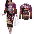 Personalised Sea Eagles Rugby ANZAC Day Couples Matching Off The Shoulder Long Sleeve Dress and Long Sleeve Button Shirt Last Post Poppy We Will Remember Them