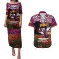 Personalised Sea Eagles Rugby ANZAC Day Couples Matching Puletasi and Hawaiian Shirt Last Post Poppy We Will Remember Them