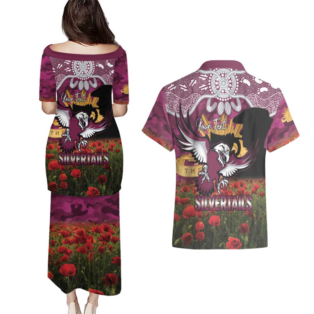 Personalised Sea Eagles Rugby ANZAC Day Couples Matching Puletasi and Hawaiian Shirt Last Post Poppy We Will Remember Them