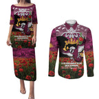 Personalised Sea Eagles Rugby ANZAC Day Couples Matching Puletasi and Long Sleeve Button Shirt Last Post Poppy We Will Remember Them