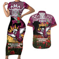 Personalised Sea Eagles Rugby ANZAC Day Couples Matching Short Sleeve Bodycon Dress and Hawaiian Shirt Last Post Poppy We Will Remember Them