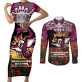 Personalised Sea Eagles Rugby ANZAC Day Couples Matching Short Sleeve Bodycon Dress and Long Sleeve Button Shirt Last Post Poppy We Will Remember Them