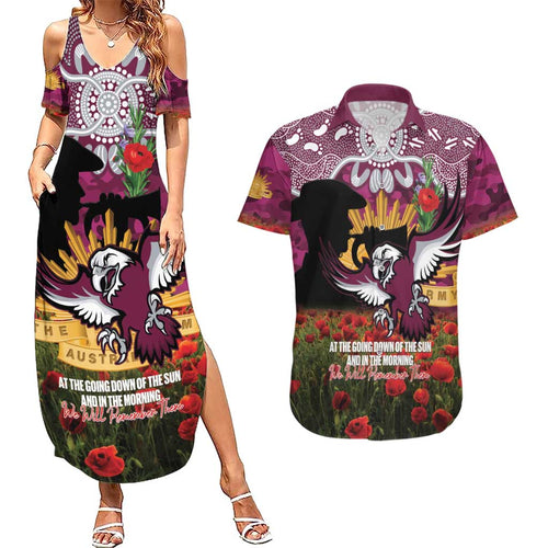 Personalised Sea Eagles Rugby ANZAC Day Couples Matching Summer Maxi Dress and Hawaiian Shirt Last Post Poppy We Will Remember Them
