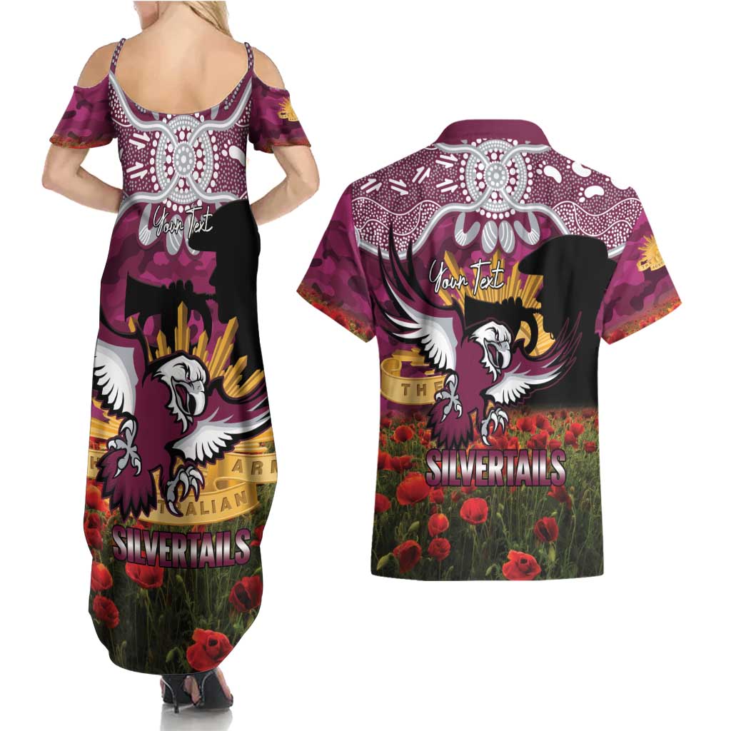 Personalised Sea Eagles Rugby ANZAC Day Couples Matching Summer Maxi Dress and Hawaiian Shirt Last Post Poppy We Will Remember Them