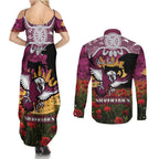Personalised Sea Eagles Rugby ANZAC Day Couples Matching Summer Maxi Dress and Long Sleeve Button Shirt Last Post Poppy We Will Remember Them
