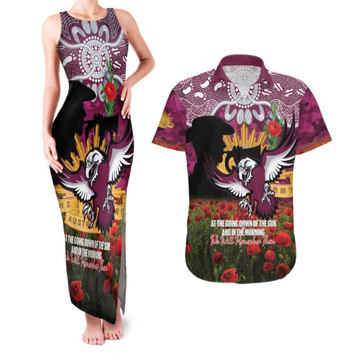 Personalised Sea Eagles Rugby ANZAC Day Couples Matching Tank Maxi Dress and Hawaiian Shirt Last Post Poppy We Will Remember Them