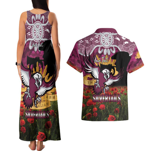 Personalised Sea Eagles Rugby ANZAC Day Couples Matching Tank Maxi Dress and Hawaiian Shirt Last Post Poppy We Will Remember Them