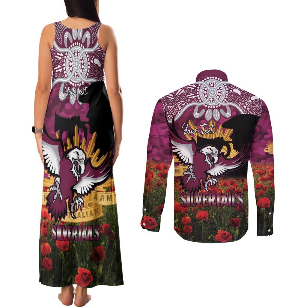Personalised Sea Eagles Rugby ANZAC Day Couples Matching Tank Maxi Dress and Long Sleeve Button Shirt Last Post Poppy We Will Remember Them