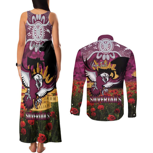 Personalised Sea Eagles Rugby ANZAC Day Couples Matching Tank Maxi Dress and Long Sleeve Button Shirt Last Post Poppy We Will Remember Them