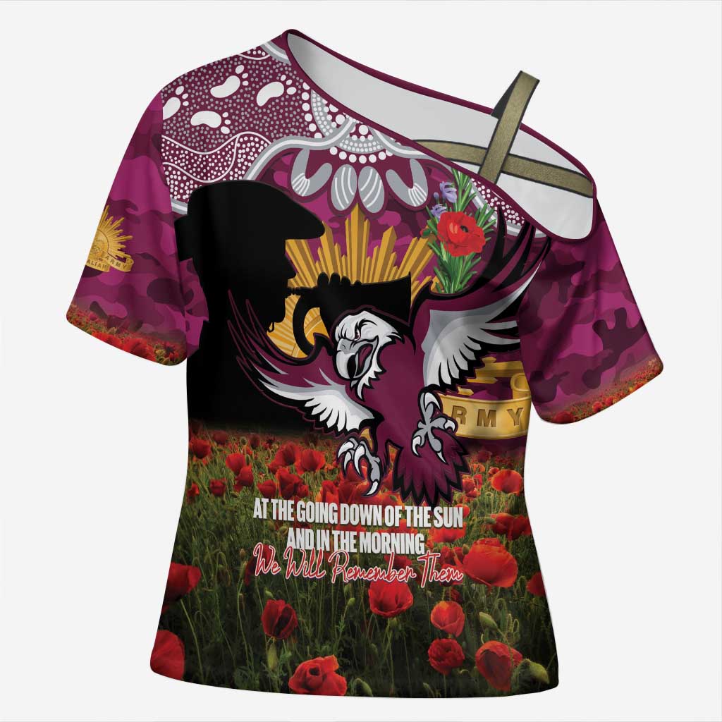 Personalised Sea Eagles Rugby ANZAC Day Cross Shoulder Shirt Last Post Poppy We Will Remember Them