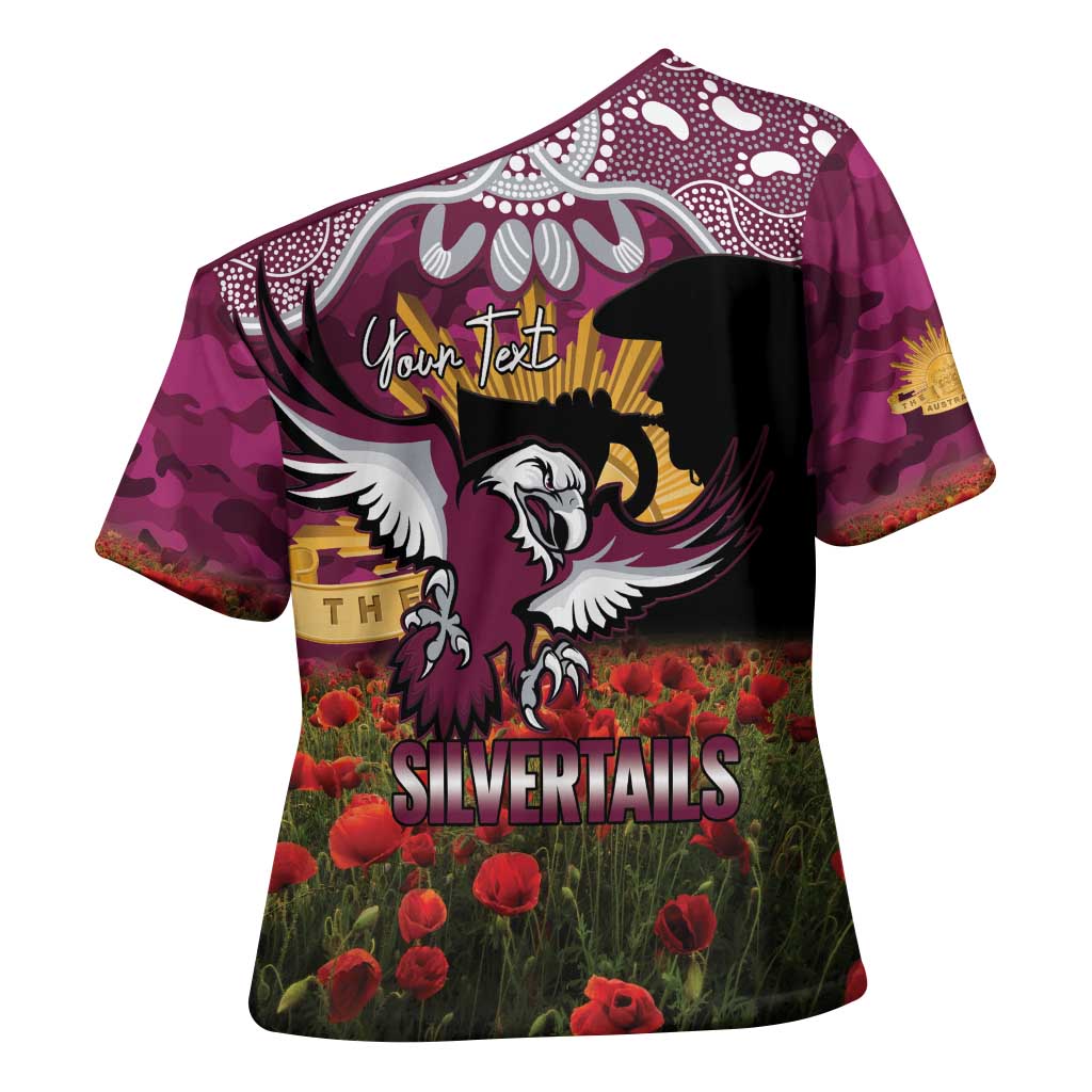Personalised Sea Eagles Rugby ANZAC Day Cross Shoulder Shirt Last Post Poppy We Will Remember Them