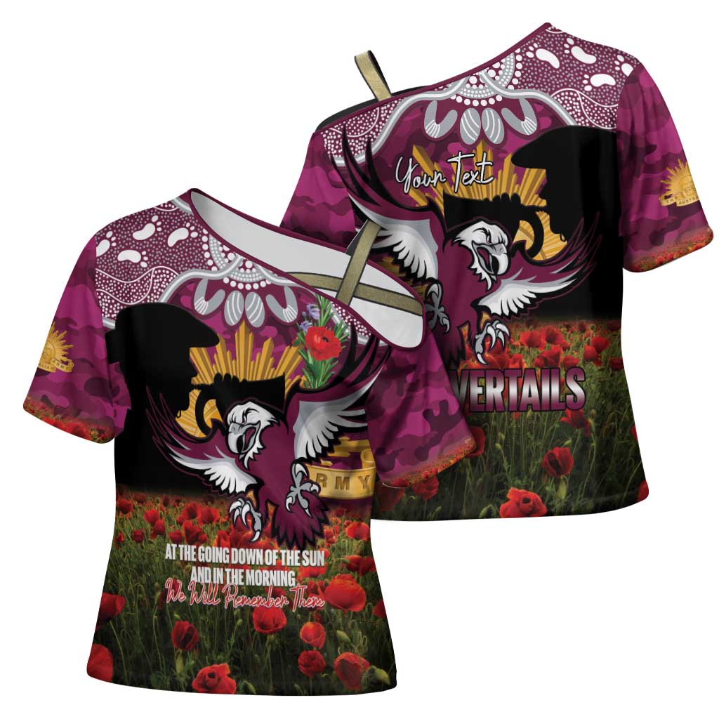 Personalised Sea Eagles Rugby ANZAC Day Cross Shoulder Shirt Last Post Poppy We Will Remember Them