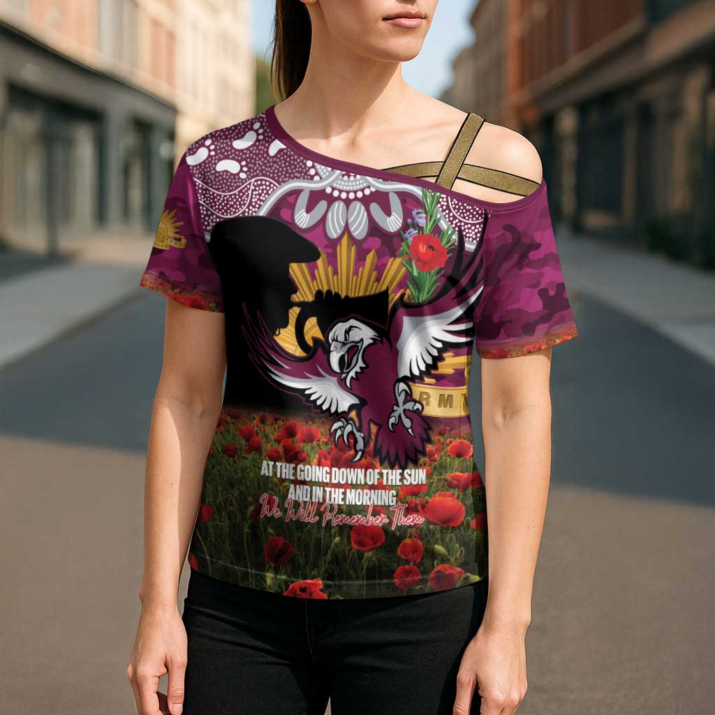 Personalised Sea Eagles Rugby ANZAC Day Cross Shoulder Shirt Last Post Poppy We Will Remember Them