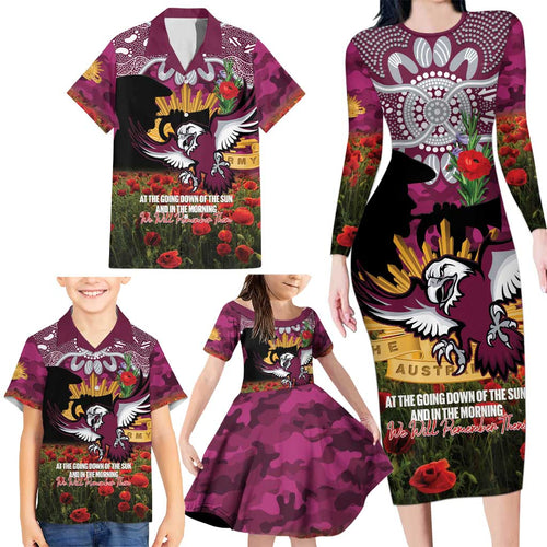 Personalised Sea Eagles Rugby ANZAC Day Family Matching Long Sleeve Bodycon Dress and Hawaiian Shirt Last Post Poppy We Will Remember Them