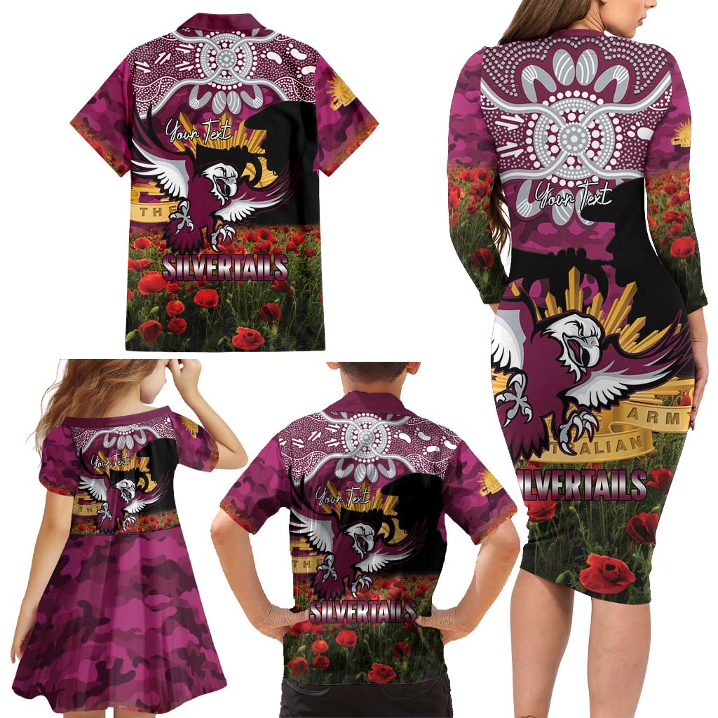 Personalised Sea Eagles Rugby ANZAC Day Family Matching Long Sleeve Bodycon Dress and Hawaiian Shirt Last Post Poppy We Will Remember Them