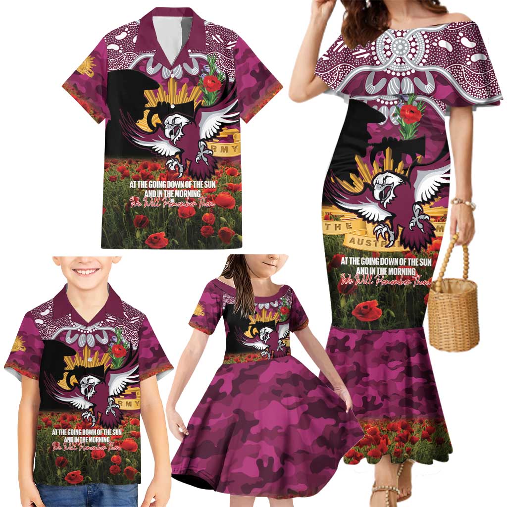 Personalised Sea Eagles Rugby ANZAC Day Family Matching Mermaid Dress and Hawaiian Shirt Last Post Poppy We Will Remember Them