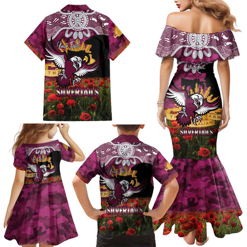 Personalised Sea Eagles Rugby ANZAC Day Family Matching Mermaid Dress and Hawaiian Shirt Last Post Poppy We Will Remember Them