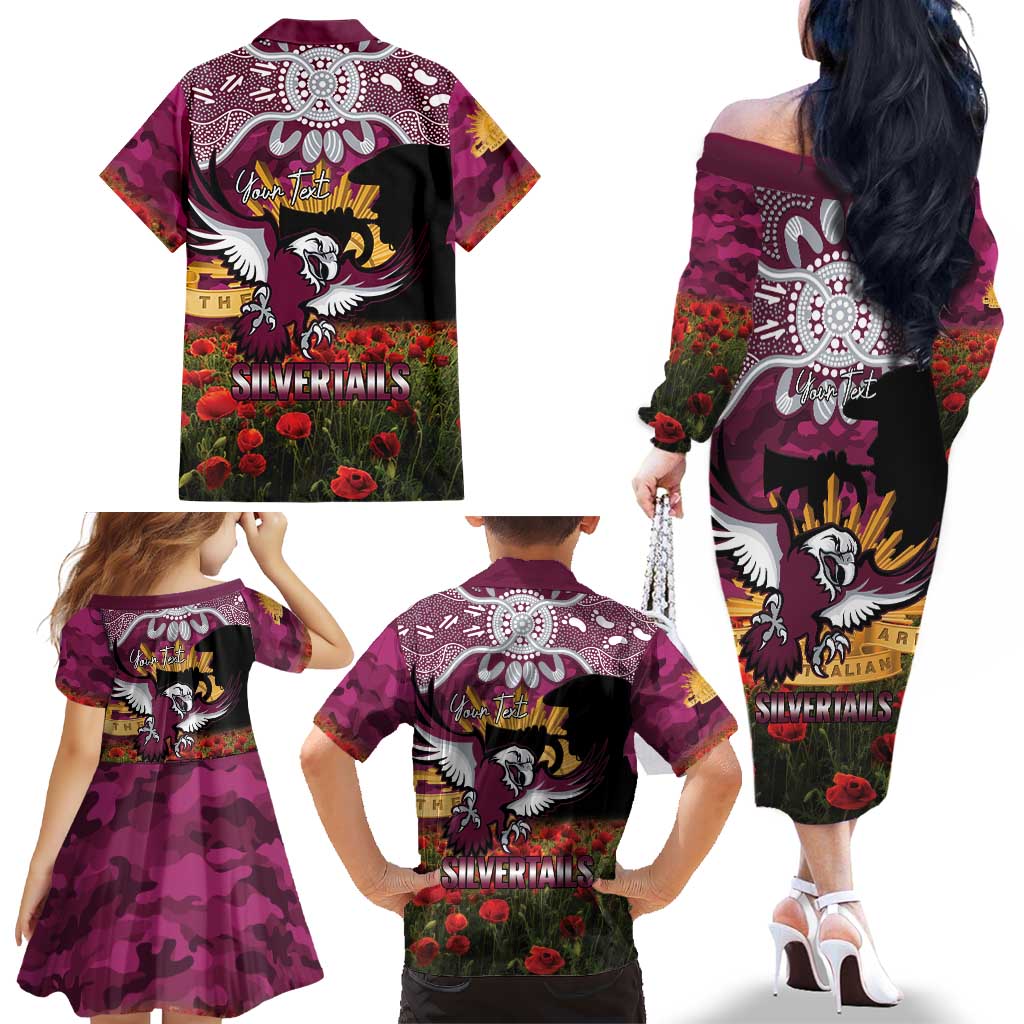 Personalised Sea Eagles Rugby ANZAC Day Family Matching Off The Shoulder Long Sleeve Dress and Hawaiian Shirt Last Post Poppy We Will Remember Them