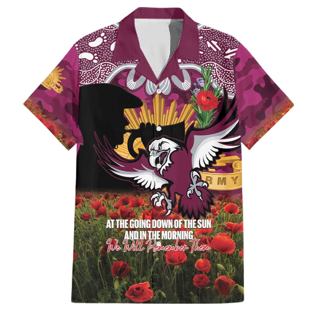 Personalised Sea Eagles Rugby ANZAC Day Family Matching Off The Shoulder Long Sleeve Dress and Hawaiian Shirt Last Post Poppy We Will Remember Them