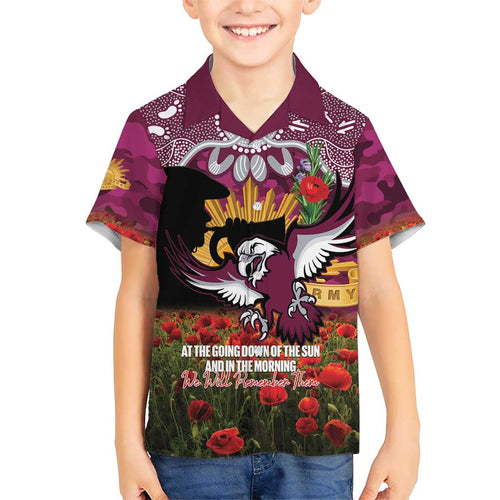 Personalised Sea Eagles Rugby ANZAC Day Family Matching Off The Shoulder Long Sleeve Dress and Hawaiian Shirt Last Post Poppy We Will Remember Them