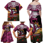 Personalised Sea Eagles Rugby ANZAC Day Family Matching Off Shoulder Maxi Dress and Hawaiian Shirt Last Post Poppy We Will Remember Them
