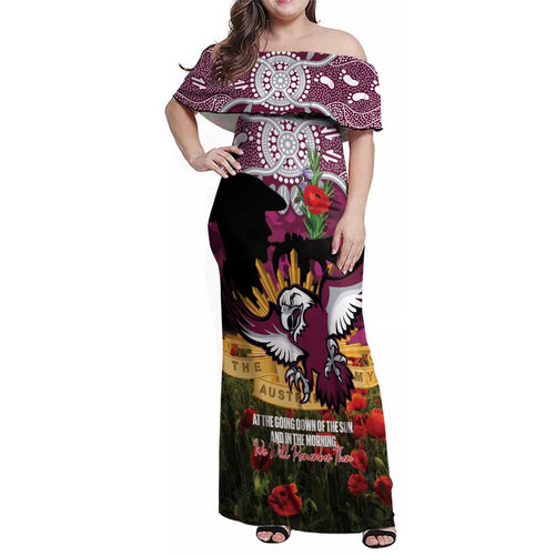 Personalised Sea Eagles Rugby ANZAC Day Family Matching Off Shoulder Maxi Dress and Hawaiian Shirt Last Post Poppy We Will Remember Them