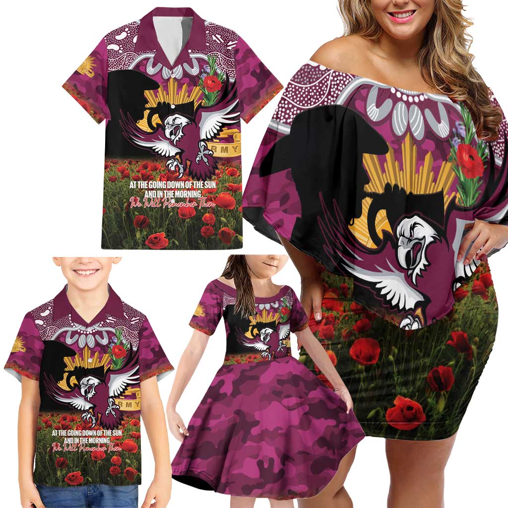 Personalised Sea Eagles Rugby ANZAC Day Family Matching Off Shoulder Short Dress and Hawaiian Shirt Last Post Poppy We Will Remember Them