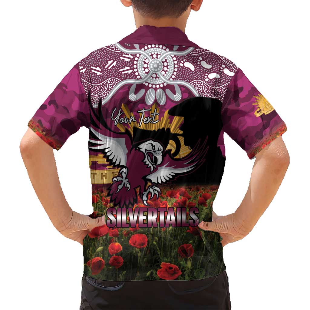 Personalised Sea Eagles Rugby ANZAC Day Family Matching Off Shoulder Short Dress and Hawaiian Shirt Last Post Poppy We Will Remember Them