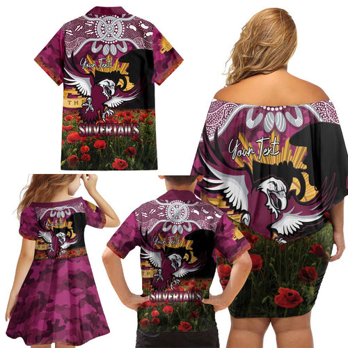 Personalised Sea Eagles Rugby ANZAC Day Family Matching Off Shoulder Short Dress and Hawaiian Shirt Last Post Poppy We Will Remember Them