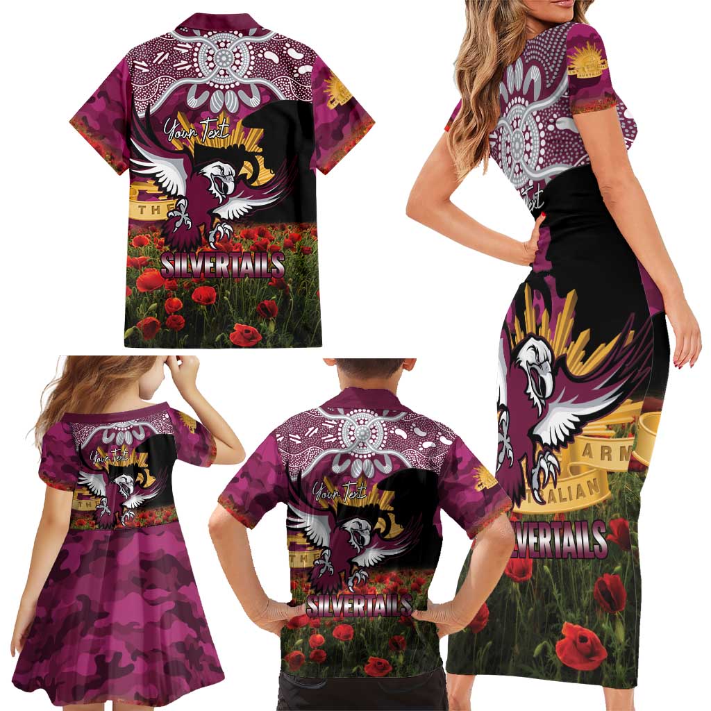 Personalised Sea Eagles Rugby ANZAC Day Family Matching Short Sleeve Bodycon Dress and Hawaiian Shirt Last Post Poppy We Will Remember Them