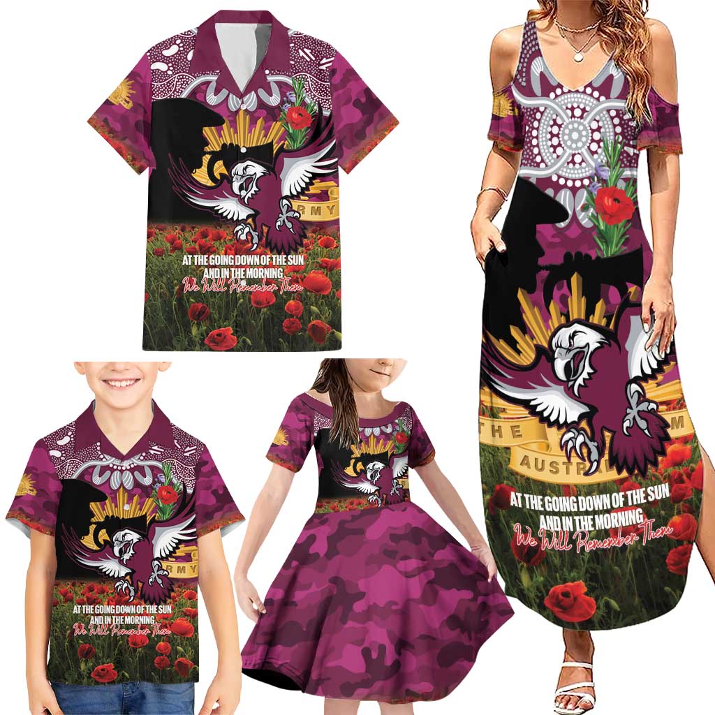 Personalised Sea Eagles Rugby ANZAC Day Family Matching Summer Maxi Dress and Hawaiian Shirt Last Post Poppy We Will Remember Them
