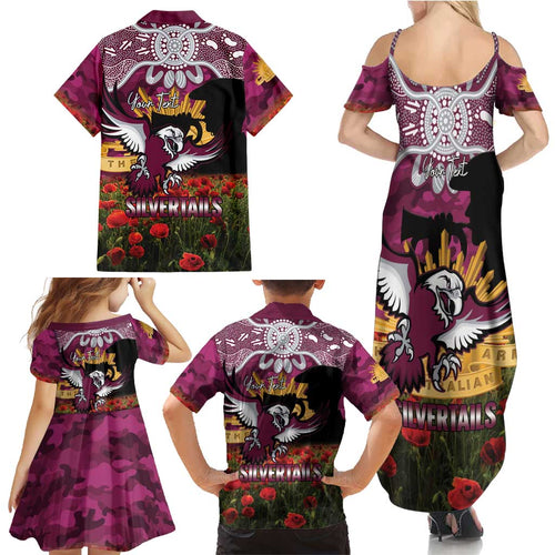 Personalised Sea Eagles Rugby ANZAC Day Family Matching Summer Maxi Dress and Hawaiian Shirt Last Post Poppy We Will Remember Them