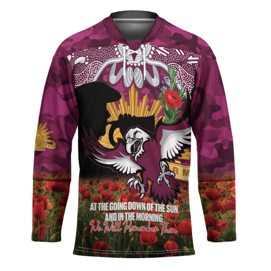 Personalised Sea Eagles Rugby ANZAC Day Hockey Jersey Last Post Poppy We Will Remember Them