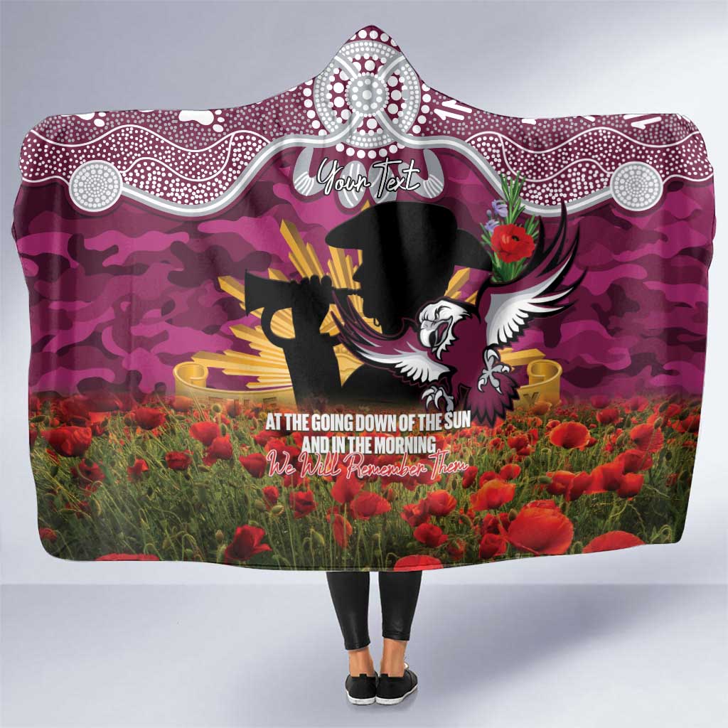 Personalised Sea Eagles Rugby ANZAC Day Hooded Blanket Last Post Poppy We Will Remember Them