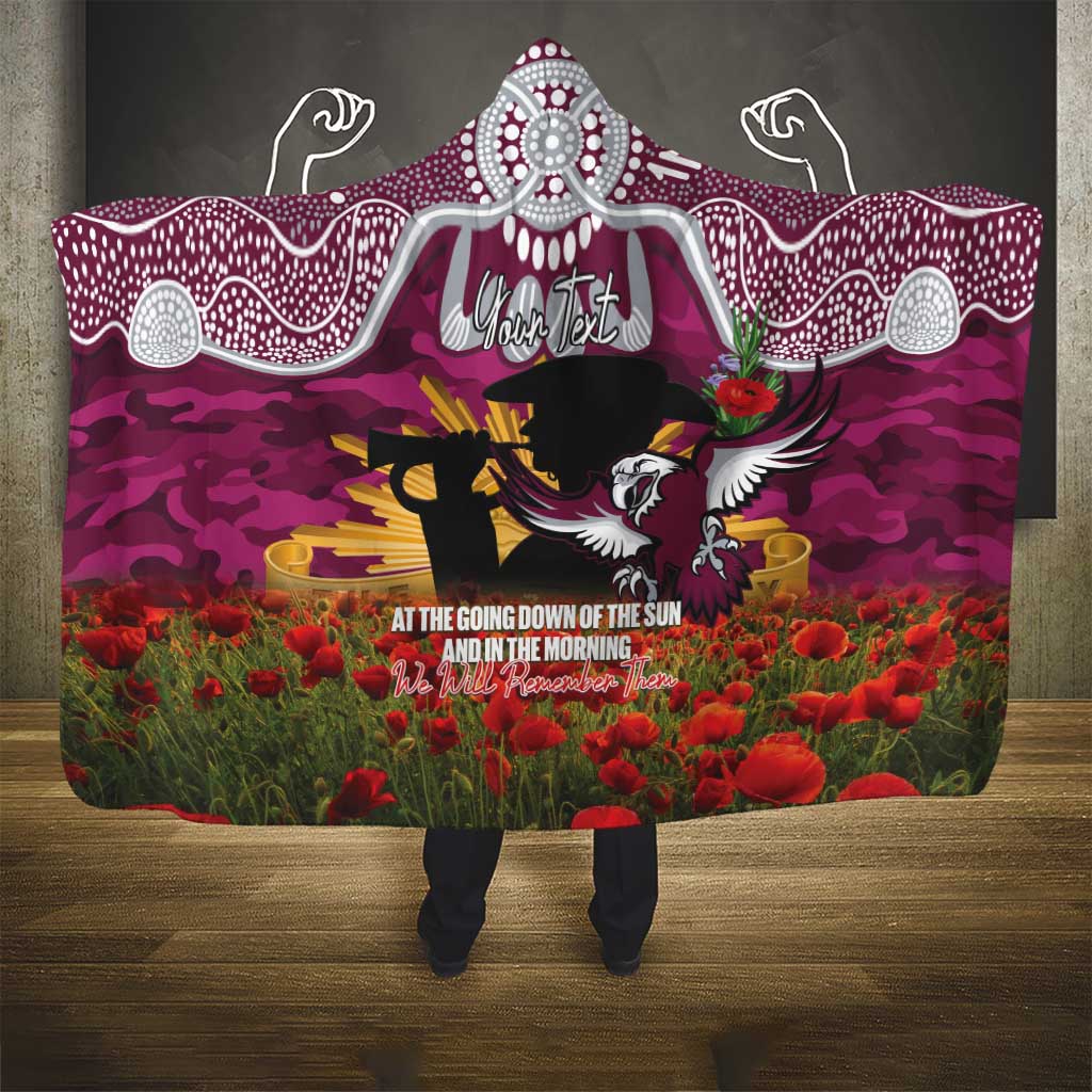 Personalised Sea Eagles Rugby ANZAC Day Hooded Blanket Last Post Poppy We Will Remember Them