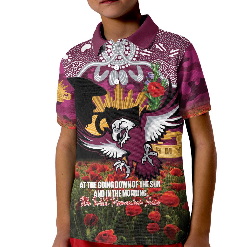 Personalised Sea Eagles Rugby ANZAC Day Kid Polo Shirt Last Post Poppy We Will Remember Them