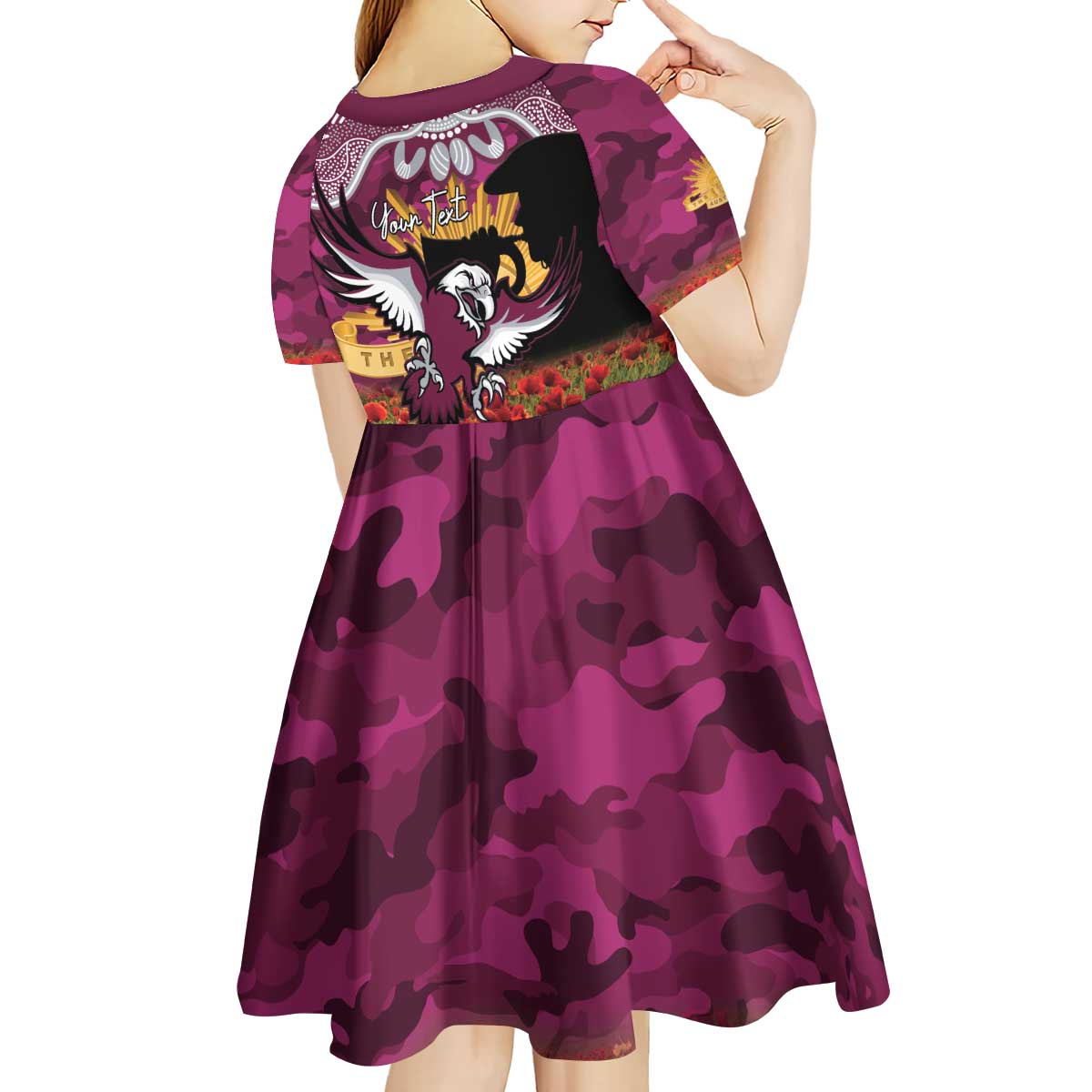 Personalised Sea Eagles Rugby ANZAC Day Kid Short Sleeve Dress Last Post Poppy We Will Remember Them