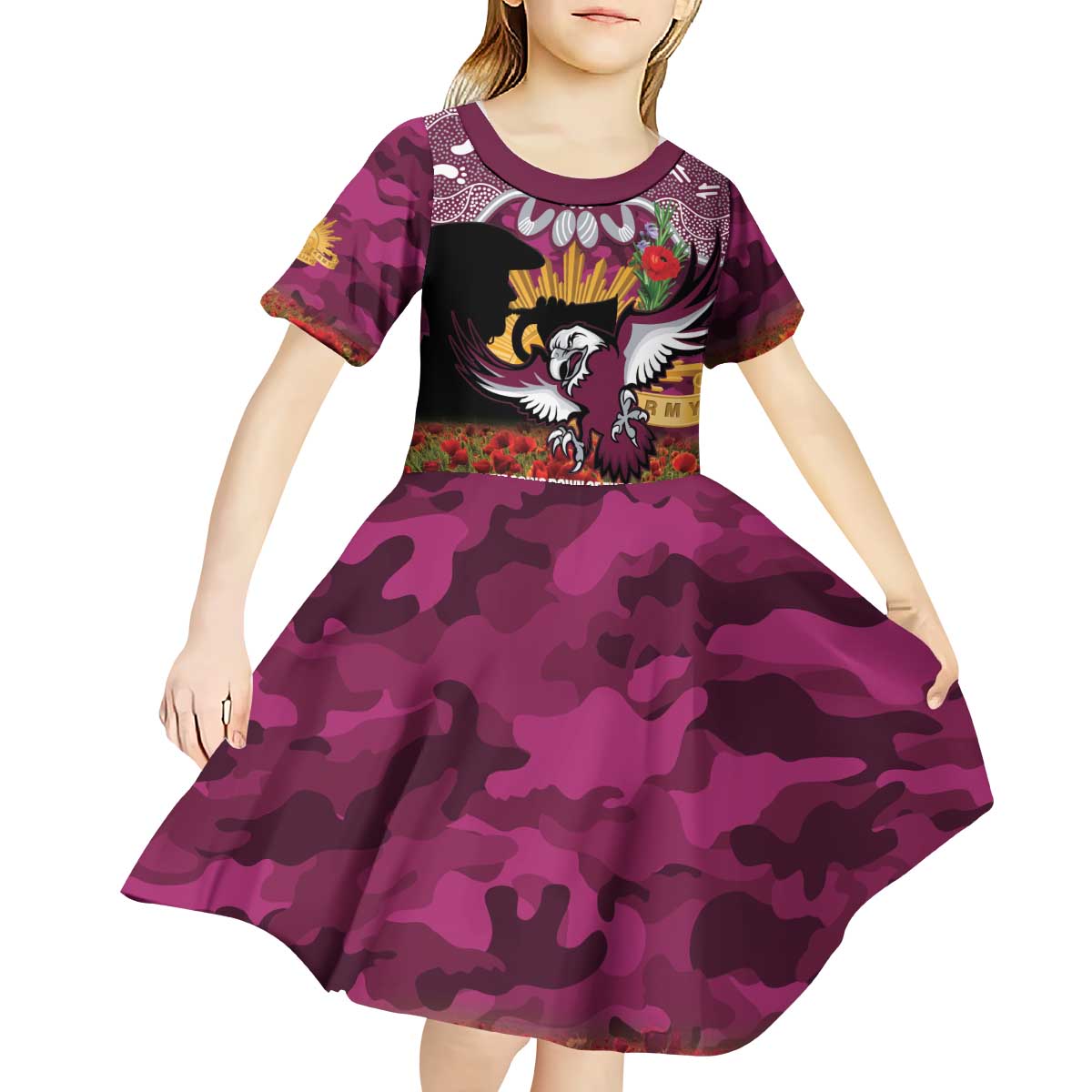 Personalised Sea Eagles Rugby ANZAC Day Kid Short Sleeve Dress Last Post Poppy We Will Remember Them