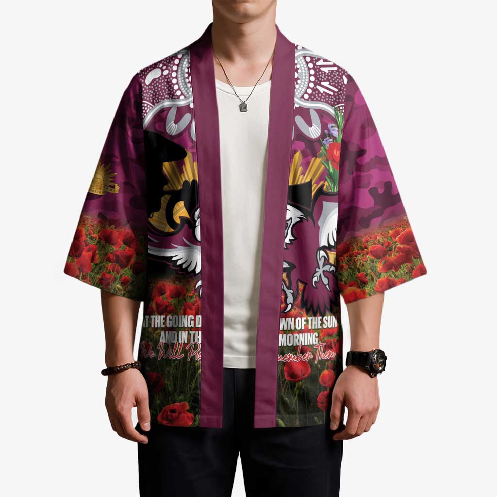 Personalised Sea Eagles Rugby ANZAC Day Kimono Last Post Poppy We Will Remember Them