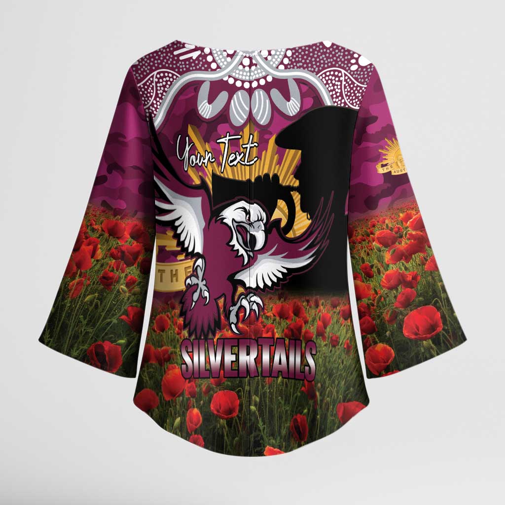Personalised Sea Eagles Rugby ANZAC Day Kimono Sleeve Blouse Last Post Poppy We Will Remember Them