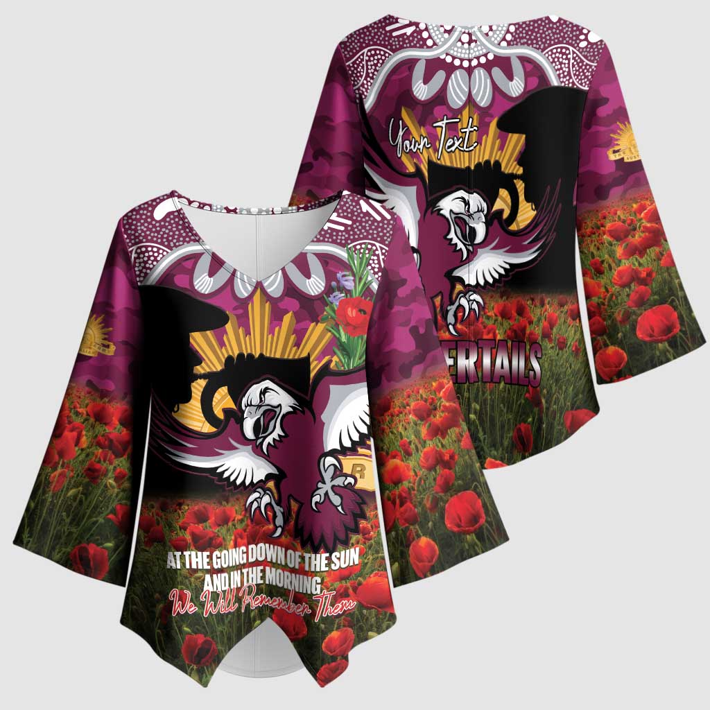 Personalised Sea Eagles Rugby ANZAC Day Kimono Sleeve Blouse Last Post Poppy We Will Remember Them
